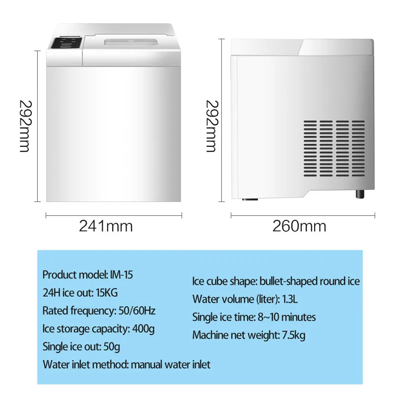 15kg/24h elétrica ice maker bala cilíndrica casa cubo de gelo que faz a bancada da máquina para a loja de chá pequena comercial do leite 220v