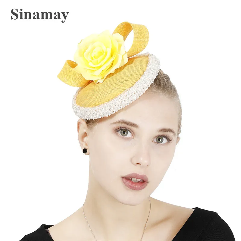 Wedding Yellow Hair Fascinator Hat Headband Bridal Elegant Headwear Nice Women Race Hair Accessories Church Formal Headpiece