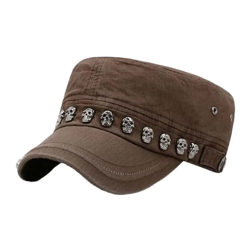 Sombreros militares con remache de calavera Punk para hombres, gorras de algodón Snapback de marca, cierre completo, moda de primavera y otoño,