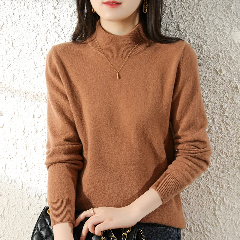 Australian Wool O-Neck Sweaters for Women, Soft Warm Pullovers, Coffee Colors, Female Soft Knitwear, New Arrival, 10Colors, 2021