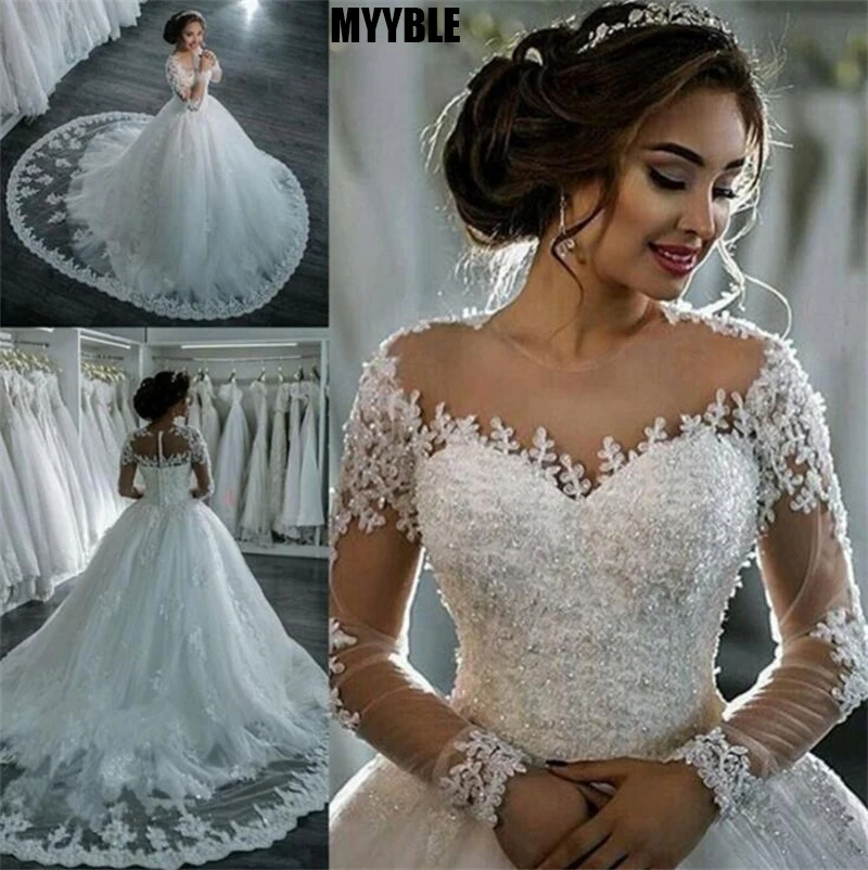 

Vestidos De Noiva 2024 Elegant A-Line suknia slubna Wedding Dress Tulle Appliques Beaded Princess Lace Wedding Gowns trouwjurk