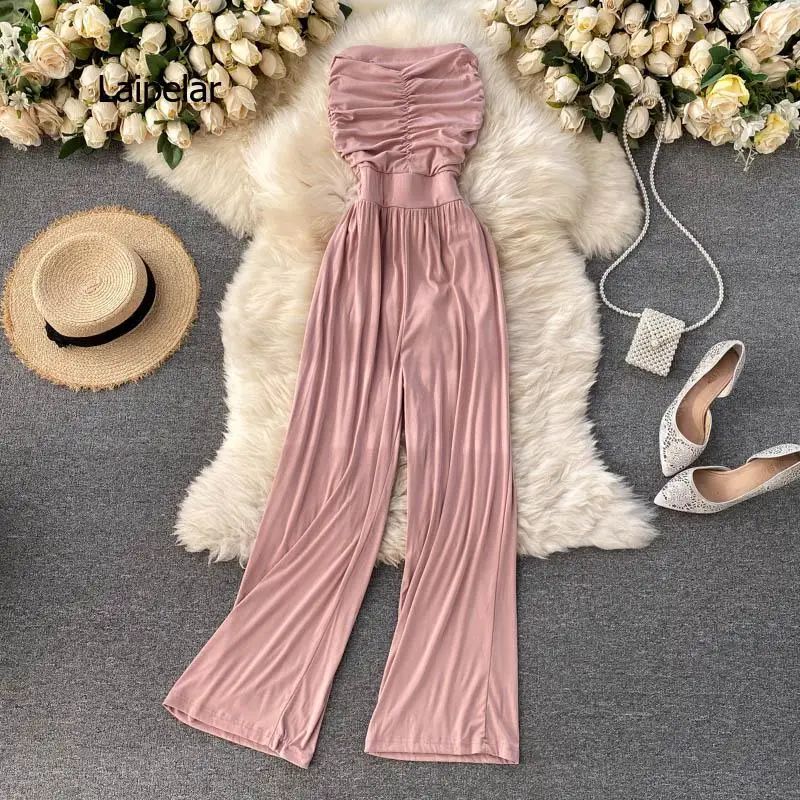 

Summer ladies' jumpsuit sexy tube top holiday style one-piece wide-leg pants ladies overalls jumpsuit