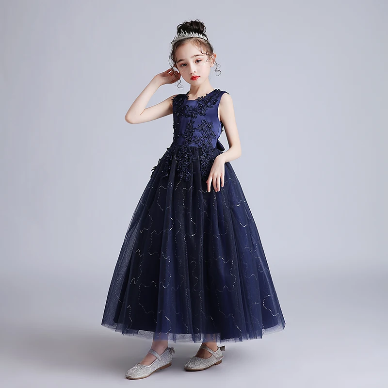 Kids Dresses For Girls Flower Ball Gown Birthday Wedding Party Princess Banquet Summer Sleeveless Children's Long Dress