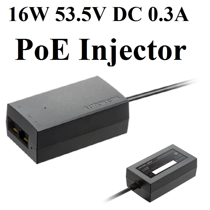 

EU/AU/UK/US plug, 1 PoE Port 16W 1000Mbps PoE Injector, Input AC 100V-240V, Output DC53.5V 0.3A, support IEEE802.3u IEEE802.3ab