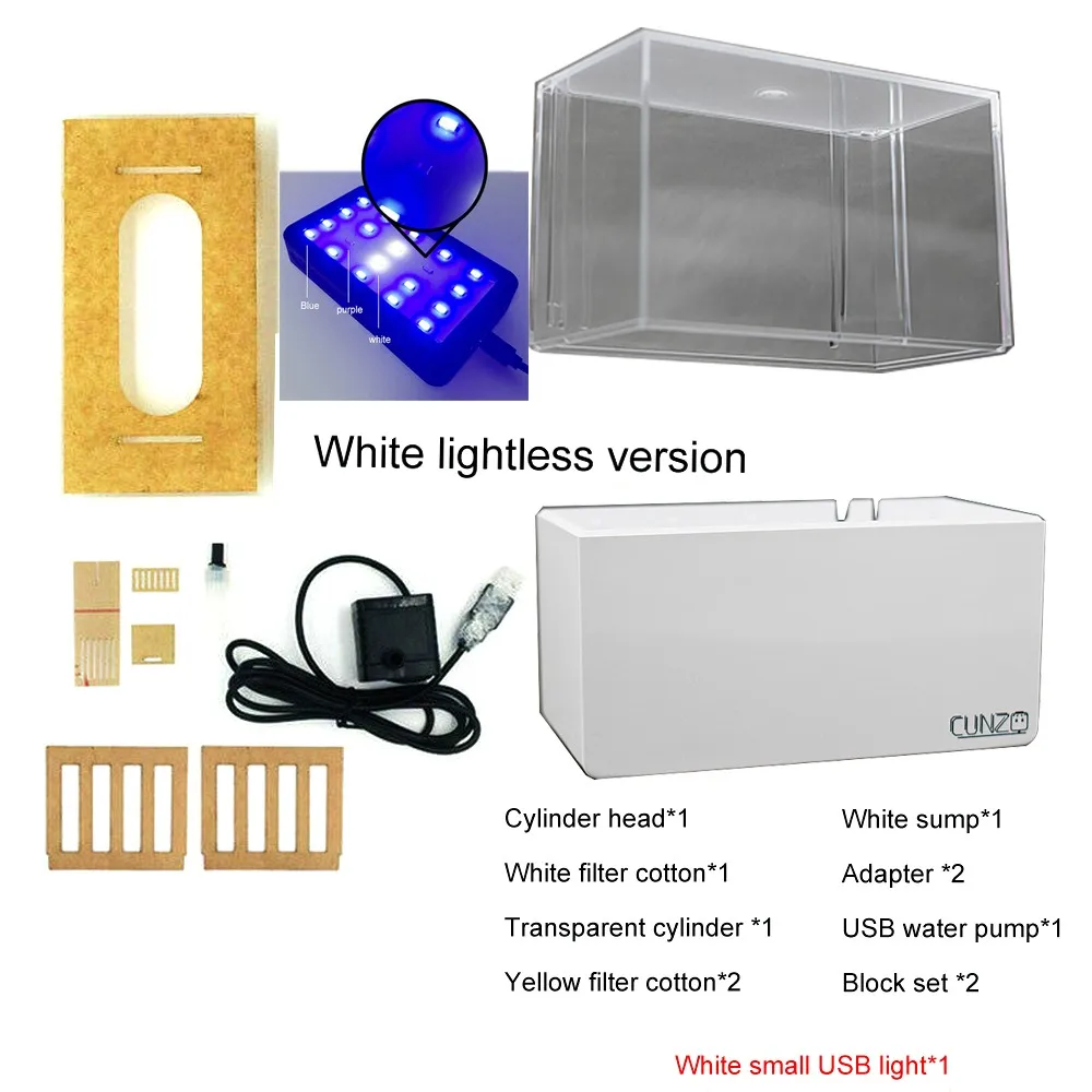 NONE Tragbare Mini Betta Aquarium Aquarium Desktop Marine Aquaponic Aquarium Fische Schüssel Wasser Filter LED Licht USB Luftpumpe 3