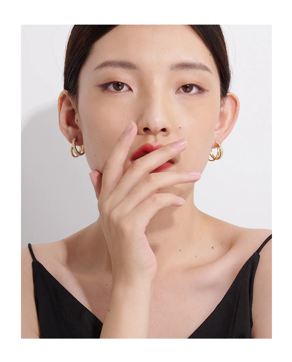 Yhpup Mode Edelstahl Geometrische Stud Ohrringe Delicate Bling Zirkonia Schmuck joyería acero inoxidable mujer Geschenk – Detail 1