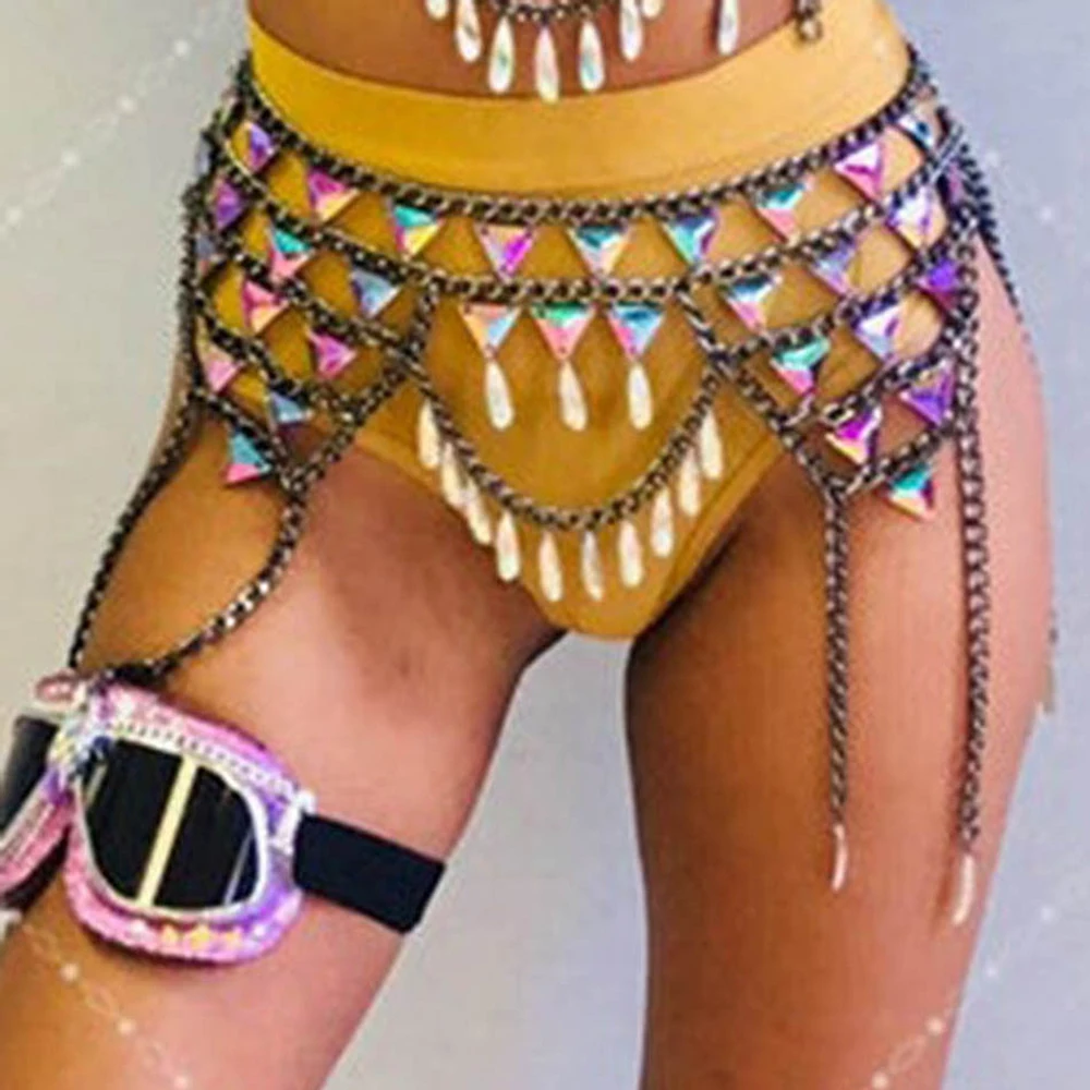 Crystal Fringe Chain Skirts Women Bikini Wear Belly Waist Belt Women Cropped Nightclub Party Festival Wear Burning Man Jewelry