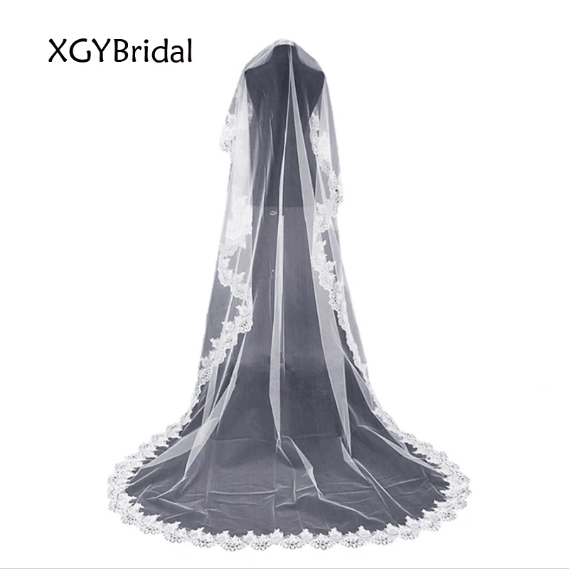 Fashion Wedding Veil Long Lace Wedding Accessories Bridal Veils One Layer Embroidery Tulle Velo de Novia White Ivory