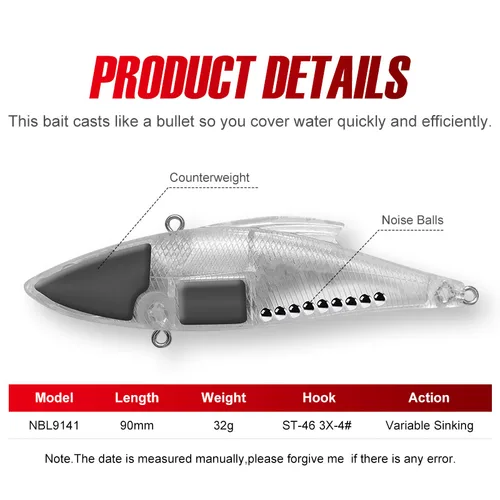 Imagen 2 del producto Noeby 90mm 33g vibración sonajero señuelo de pesca cebo hundido Wobblers agua de mar Crankbaits Lucio aparejos de pesca de invierno