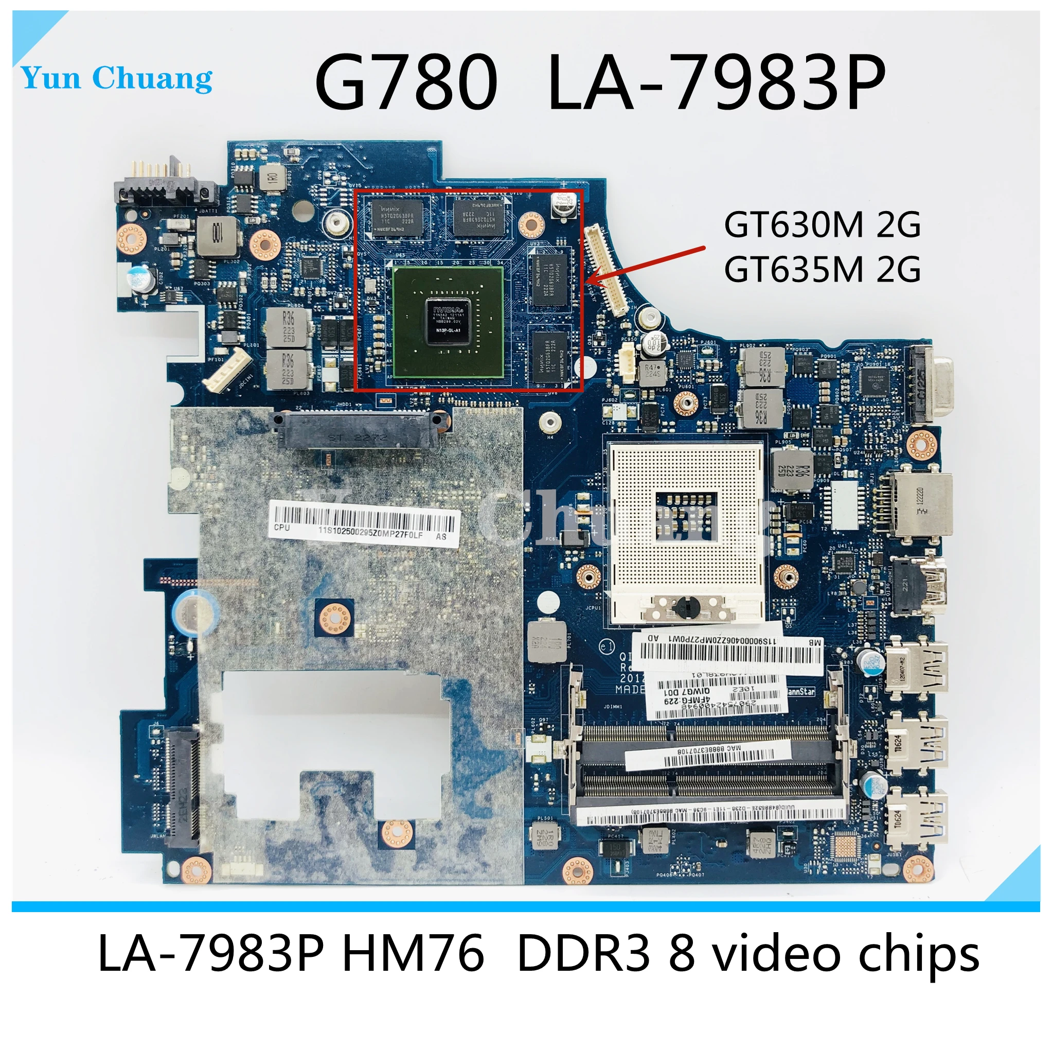 

QIWG7 LA-7983P For Lenovo Ideapad G780 Laptop Motherboard HM76 PGA989 GT630M/635M 2G GPU DDR3 Mainboard 100% fully tested