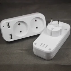 EU plug adapter with 2 socket 2 USB Port new design European 5V 2A USB extension socket Z4-01 White color