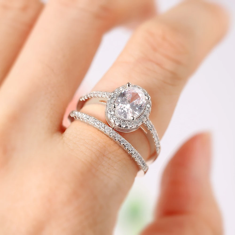 Wedding Engagement Ring Set for Women Bridal Matching Marriage Promise Crystal Rings All Size AAA+Zircon Fashion Jewelry SR781