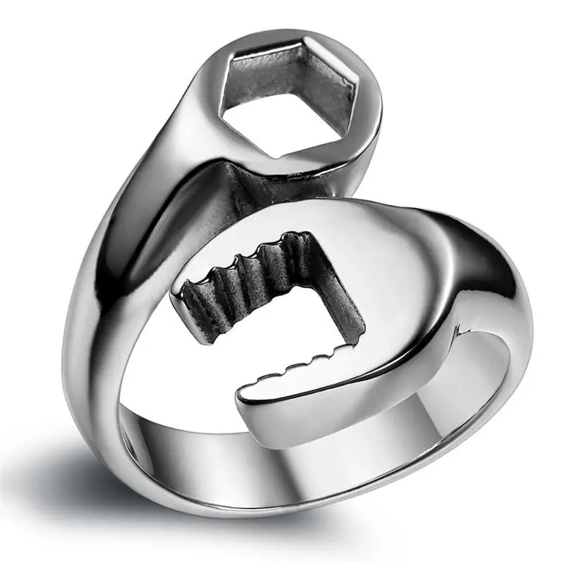 Fashion Personality Ring for Men Silver Color Ring Wrench Pattern Three Colors Optional Biker Accessories