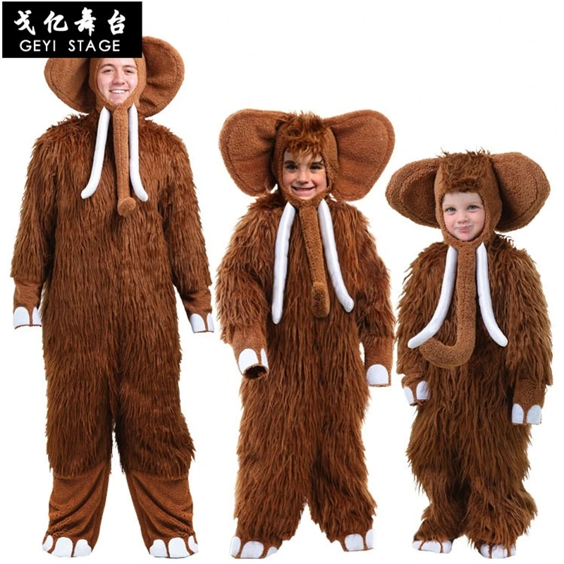 Novo traje do bebê mamute crianças marrom animal onesies grande orelha nariz elefante cosplay traje fantasia vestido macacão com chapéu