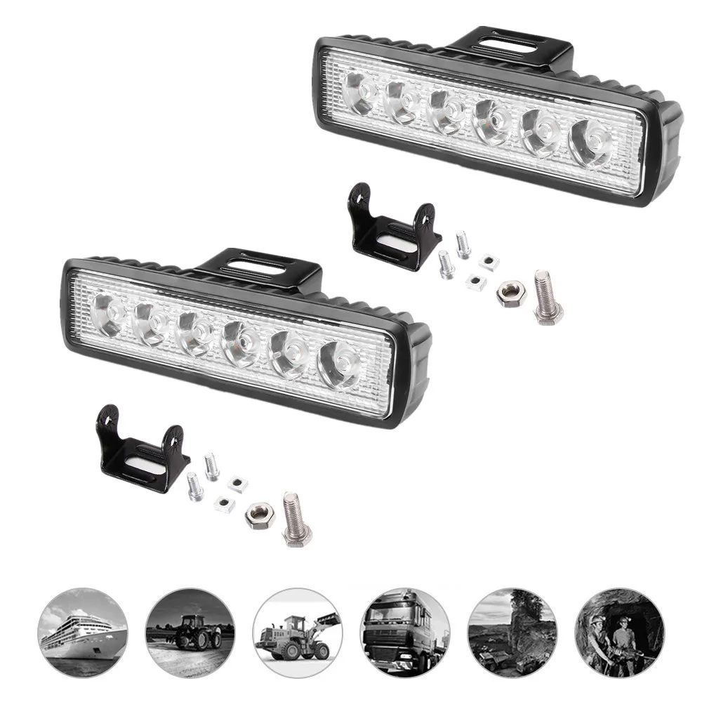 2PCS 12V 18W Single Row LED Work Light  6Led Led light Bar Car Offroad tractor Flood Spot Light assembly For SUV ATV driving