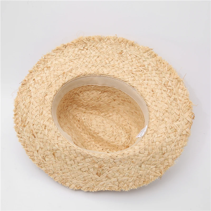 2021 New Raffia hat Panama Straw Hat Summer Black ribbon Women Men Wide Brim Beach Sun Cap UV Protection Jazz Fedora Hat