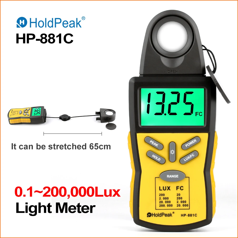 

HoldPeak Lux Meter High Precision Digital Light Lux Meter Handheld Illuminometer Photometer Luxmeter