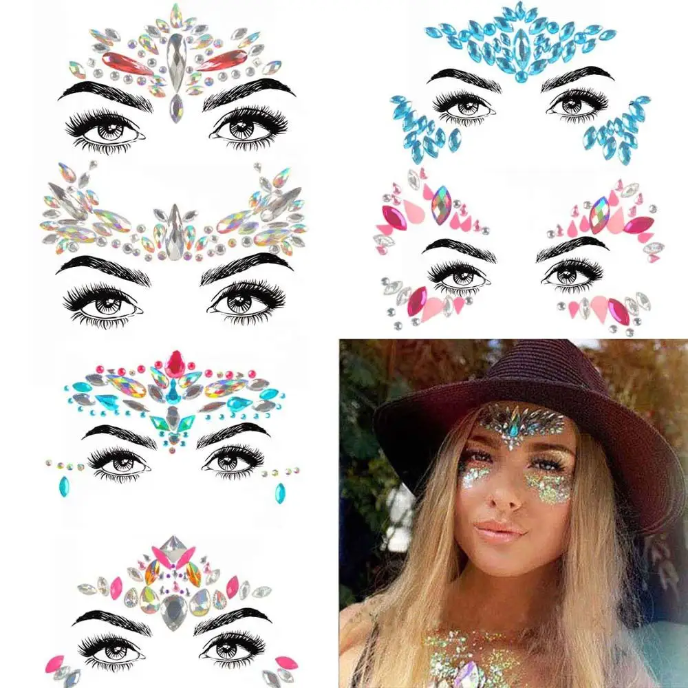 New style Rhinestone Mermaid Face Jewels Tattoo - BODY STICKERS Crystal Tears Gem Stones Temporary Stickers