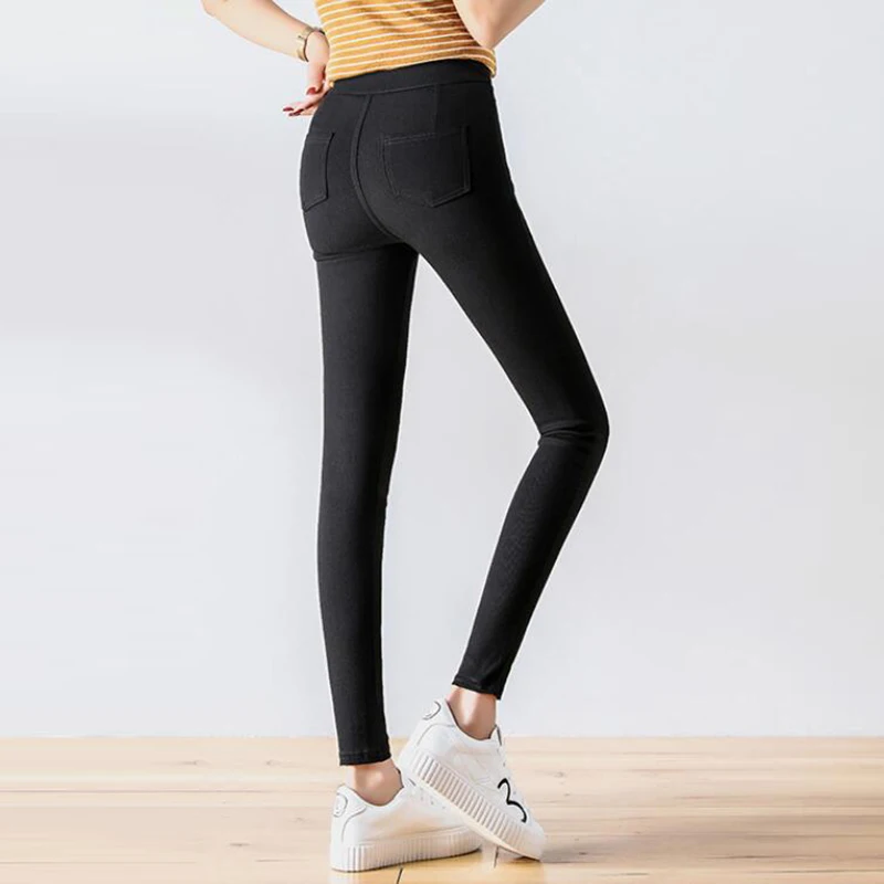 Rihschpiece Herfst Hoge Taille Leggings Vrouwen Slim Broek Zwart Punk Jeggings Push Up Legging Slanke Pocket Broek RZF1700