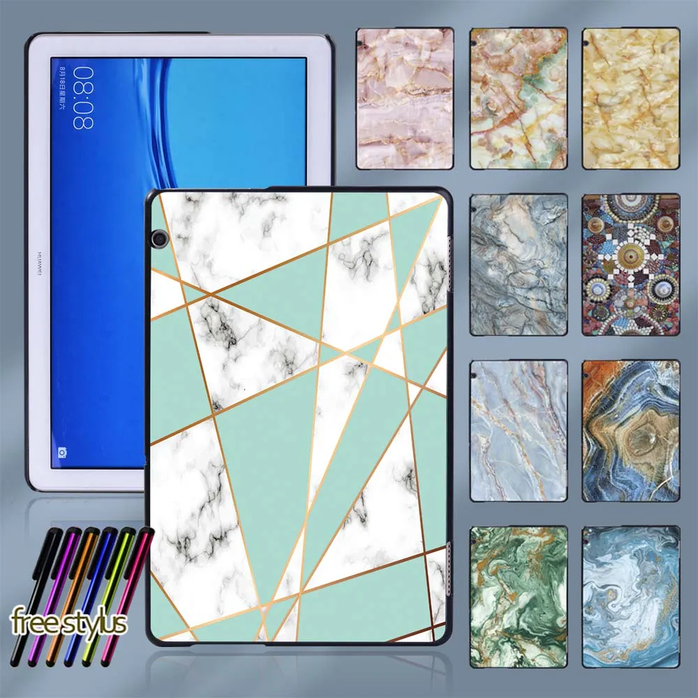 

For Huawei MediaPad T5 10 10.1 Inch AGS2-L09/W09/L03 - Tablet PC Plastic Marble Pattern Slim Case + Free Stylus