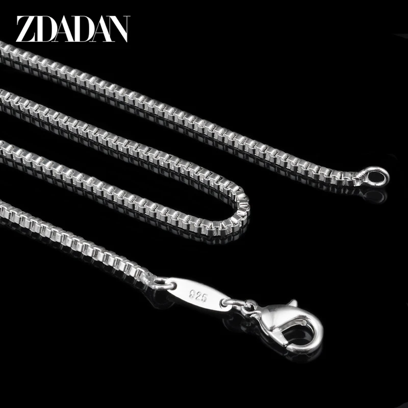 ZDADAN-925 Sterling Silver Box Colar de Corrente para Mulheres, Jóias da Moda 100% Genuínas, 2mm