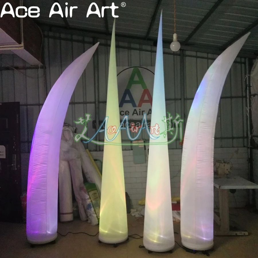 2 pcs Perfect DJ Show Decor Inflatable Standing Cone Straight Curved Pillars Columns with Base and Air Fan