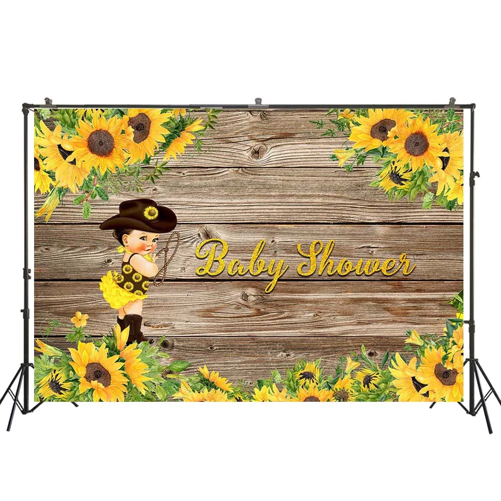 Photography Backdrop Wooden Wall Sunflower Flower Birthday Party Baby Shower Decor Backdrop Photo Studio W-5565