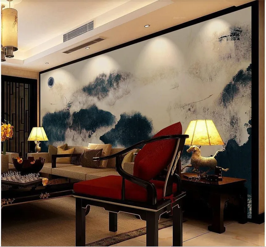 

Xuesu New Chinese artistic conception ink landscape mural living room and bedroom custom wallpaper 8D waterproof wall cloth