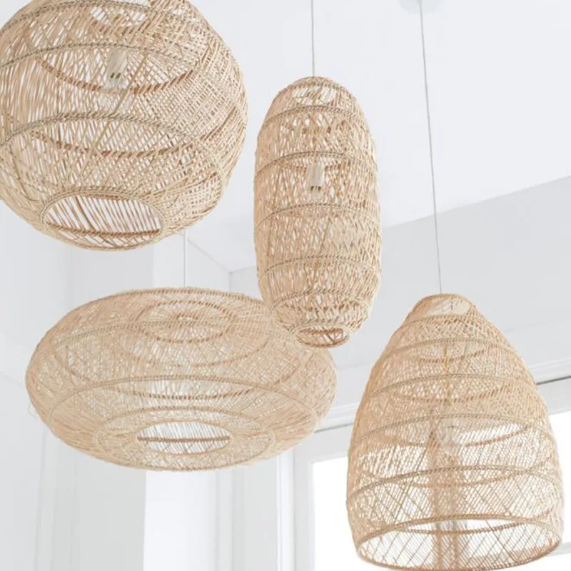

Natural Rattan wicker hanging lamp Chinese Style suspension vintage for Living Room Dining Room farmhouse lighting