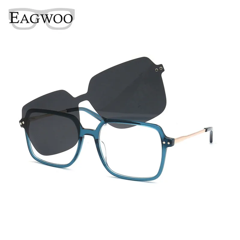 Magnet Eyeglasses Square Full Rim Optical Frame With Sunglasses Clip Sunglasses Vintage Style Medium Size Face Suitable 0100