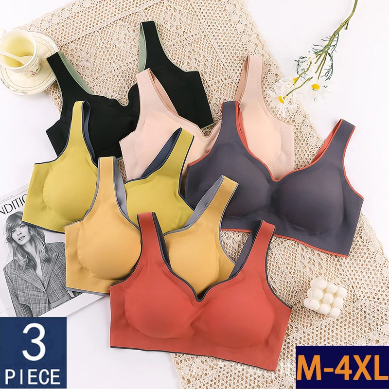 

3pcs Latex Plus Size Push Up Bralette Seamless Bras For Women Brassiere Bra Vest Gathers Shock-Proof Pad