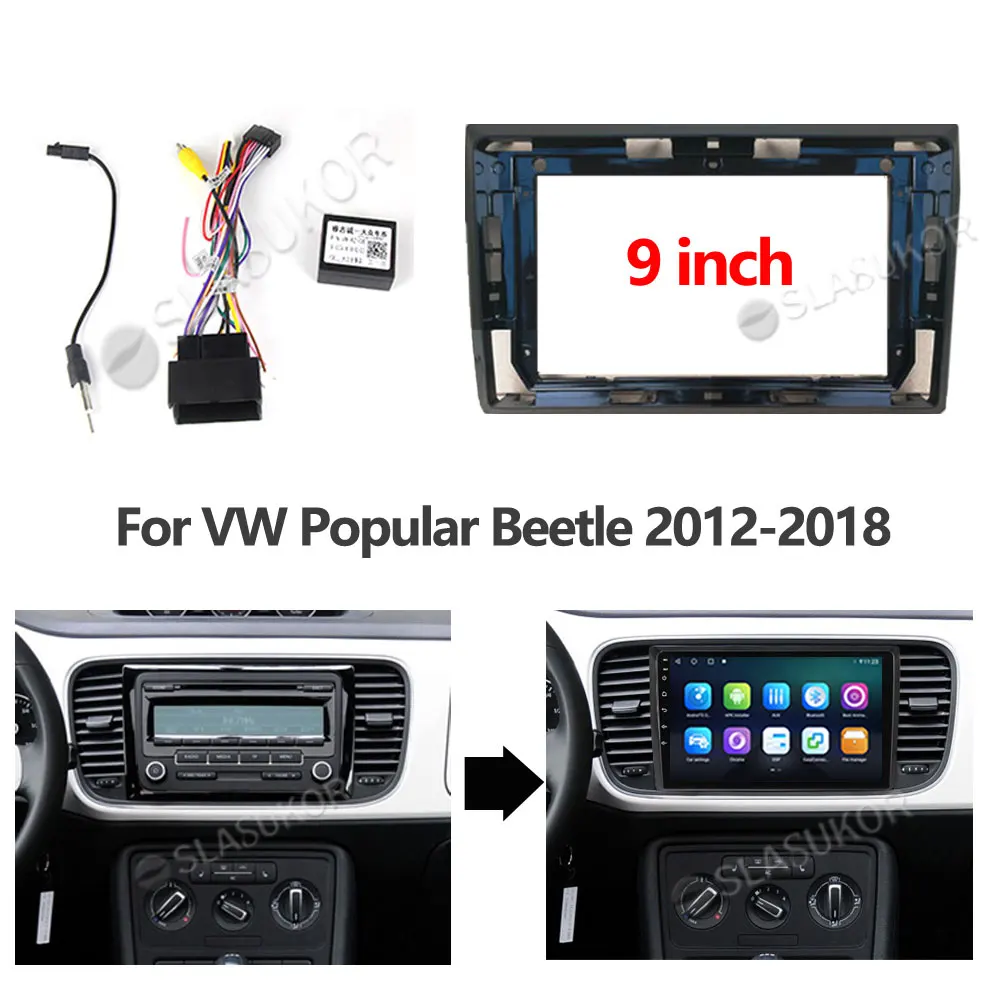 

For Volkswagen VW Popular Beetle 2012-2018 Wires Board Control CANBUS Work Stereo Panel Dash Installation DVD Frame 9 Inch 2din
