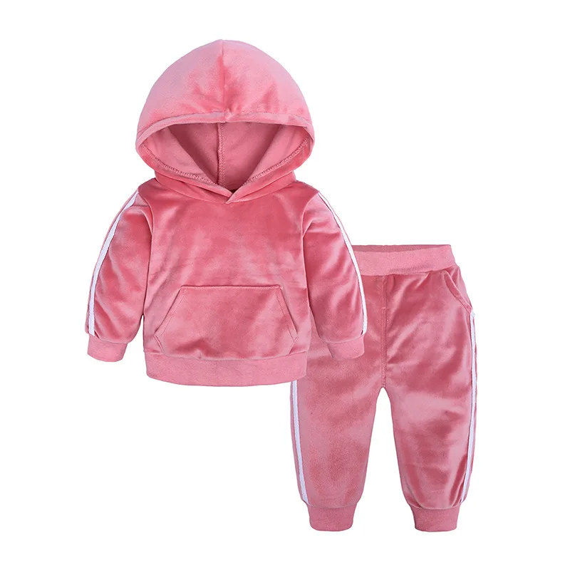 Hooyi Boys Girls Velvet Hooded Sport Suits Sweatshirts Top Sweatpants Sets Infant Tracksuit Hoodie Outfit Children Clothing Set