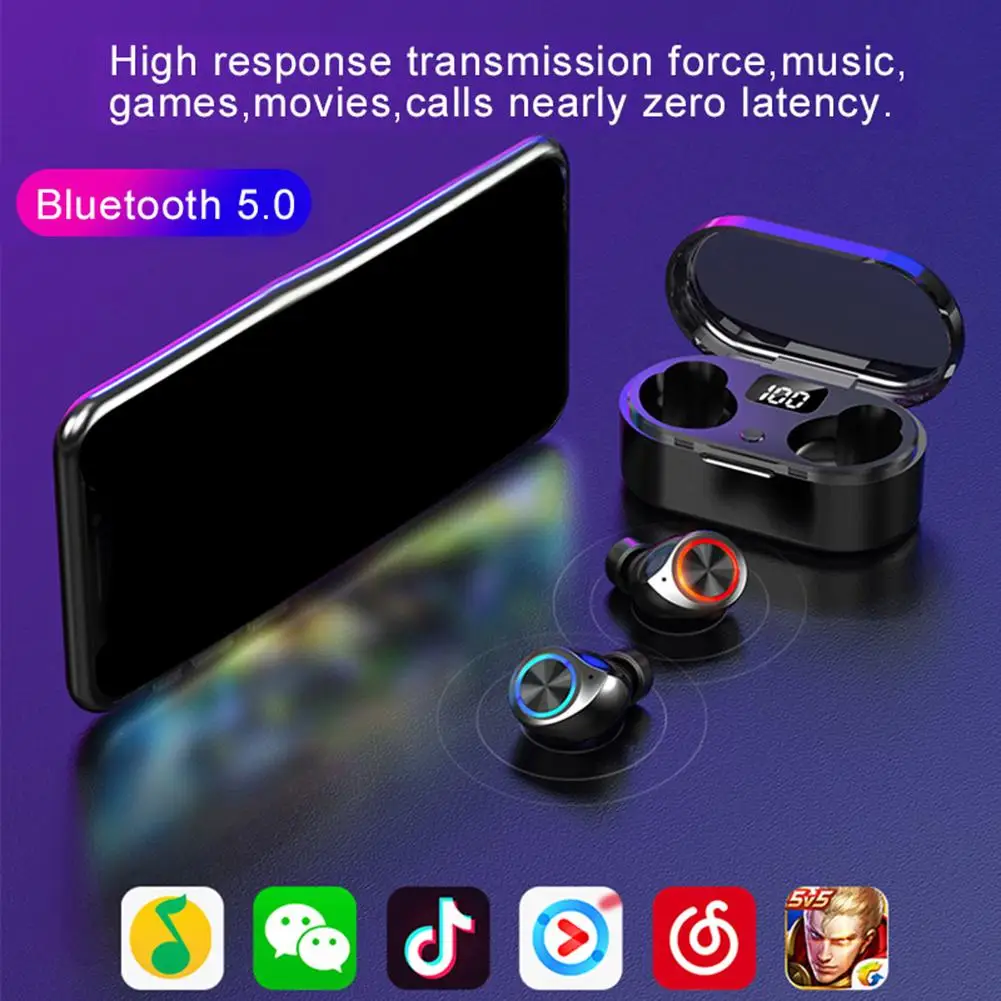 

New TW80 Bluetooth 5.0 TWS Earphones CVC8.0 Active Noise Reduction Stereo In-Ear 9D Stereo Sports IPX7 Waterproof Earbuds