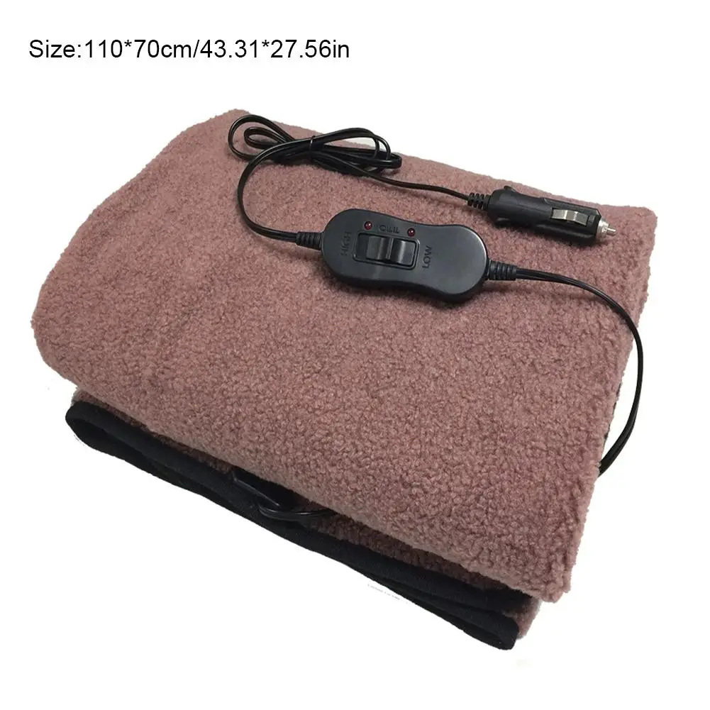 12V Electric Car Heated Blanket Teddy Solid Fleece Blanket For Car Truck RV Traveling Cold Weather With Temperature Control