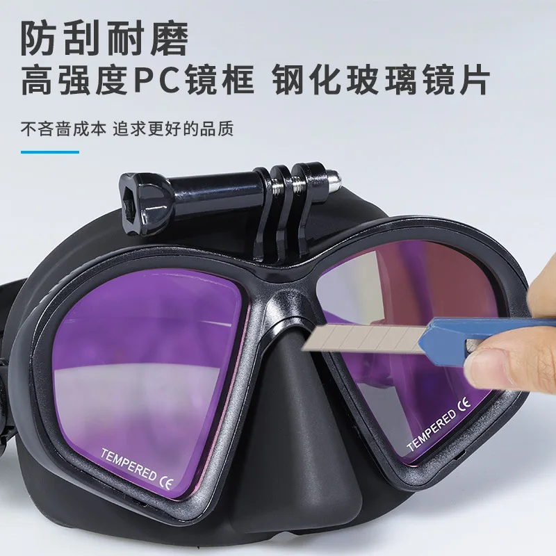 New diving goggles coated tempered glass mask with camera frame silicone adult diving equipment free diving mask