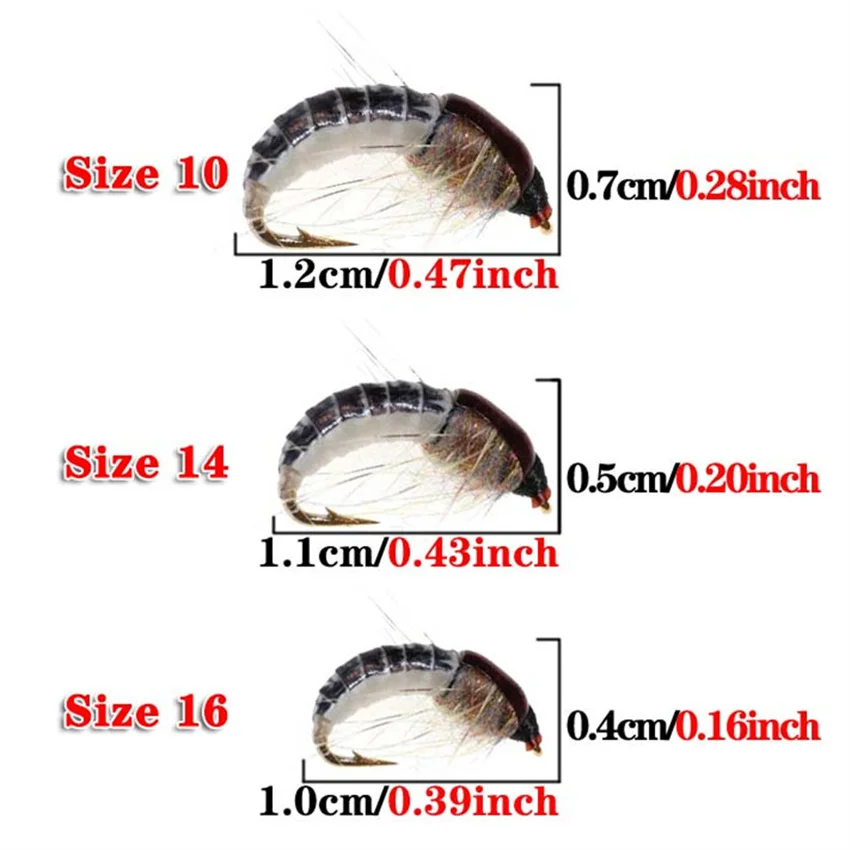 3Pcs Fishing Lure #16/#14/#10 Hooks Bright Skin Worm Nymph Spinner Dry Fly Insect Bait Trout Fly Fishing Flies