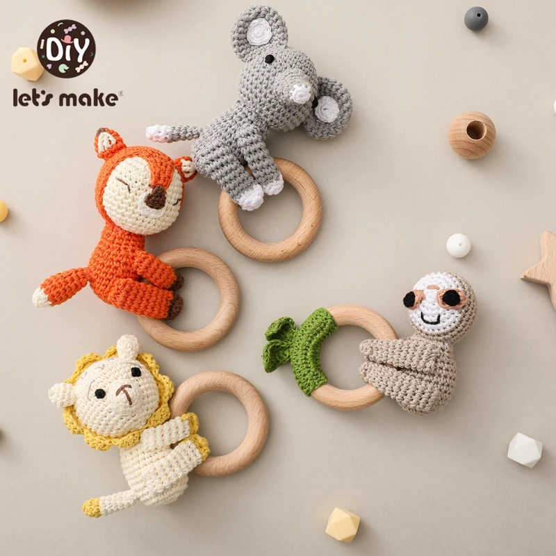 Hochet pour bébé, jouets de dessin animé, Crochet, Animal, nouveau Bracelet en bois de hêtre, sans BPA, anneau de dentition pour bébé, jouet éducatif pour nouveau-né, cadeau