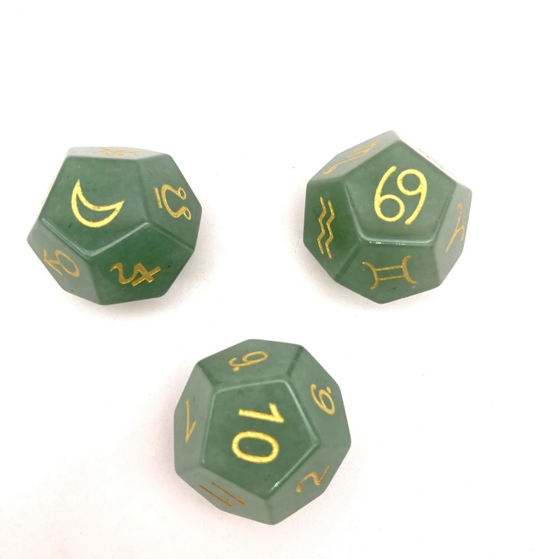 Natural Gemstone Astrology Tarot Dice Constellation Magic Symbol Polyhedral Dice Zodiac Sign Handmade Engrave Divination Dice