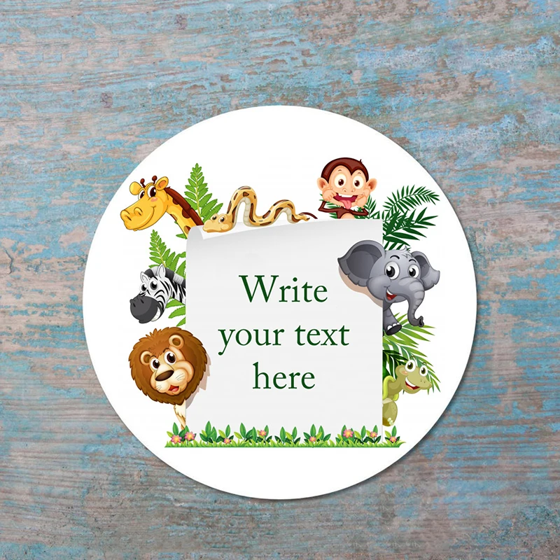 Customize Stickers Forest Jungle Safari Animal Supplies Stickers Happy Birthday Party Decor Gift Box Packing Label Baby Shower