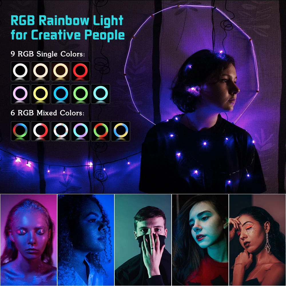 Rgb Selfie Ring Licht Led 15 Kleur Dimbare Ring Lamp Met Stand Statief Foto Studio Voor Telefoon Make Live