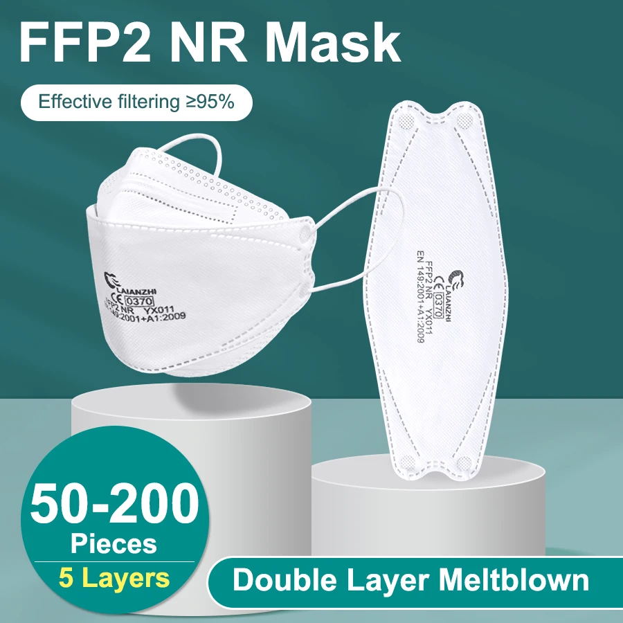 LAIANZHI-Mascarillas protectoras FFP2 YX011, tapabocas de 5 capas, con respirador aprobado por la CE, 50-200 piezas