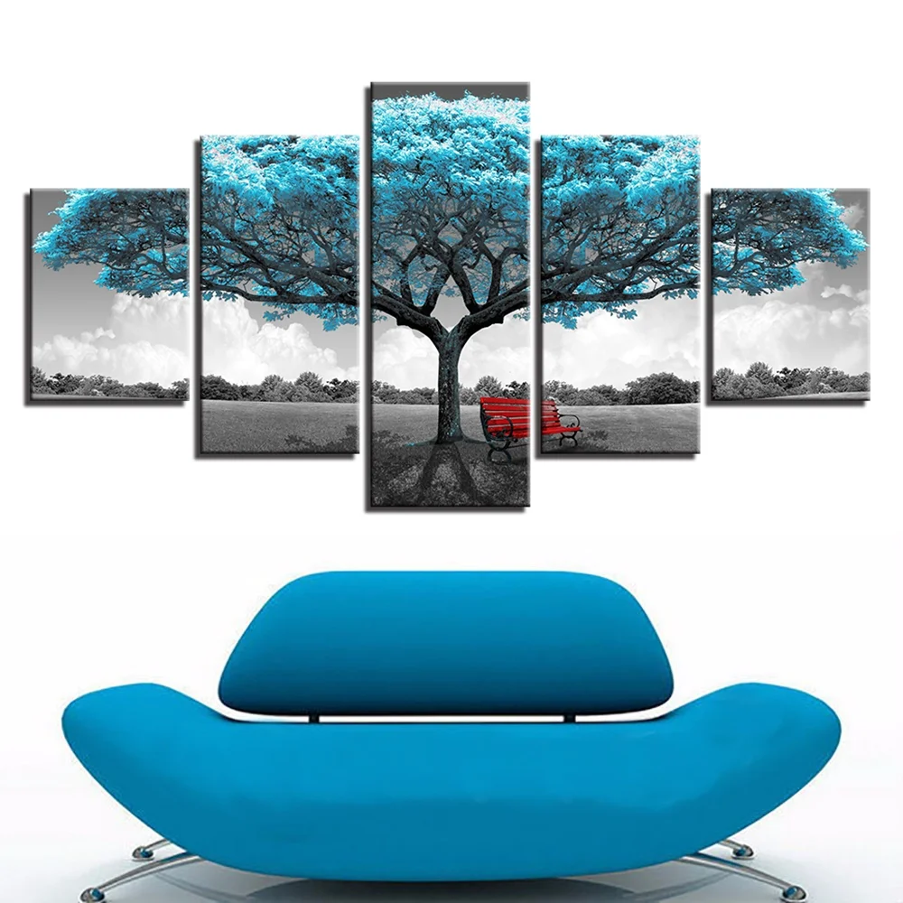 

Wall Art Canvas Prints, Blue Big Tree, Red Chair Pictures, Landscape Poster, Home Decoration Paintings, Blue Prints, 5 Pieces