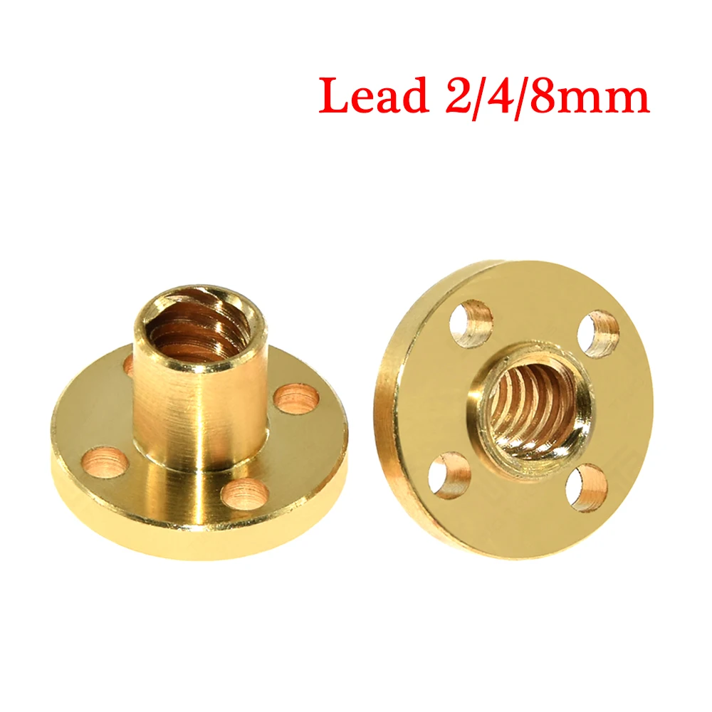 T8 Trapezoidal Nuts 2mm 4mm 8mm Copper Screws For Stepper Motor Lead Screw Diameter 8mm Pitch 2mm Brass 3D Printer Part Guide