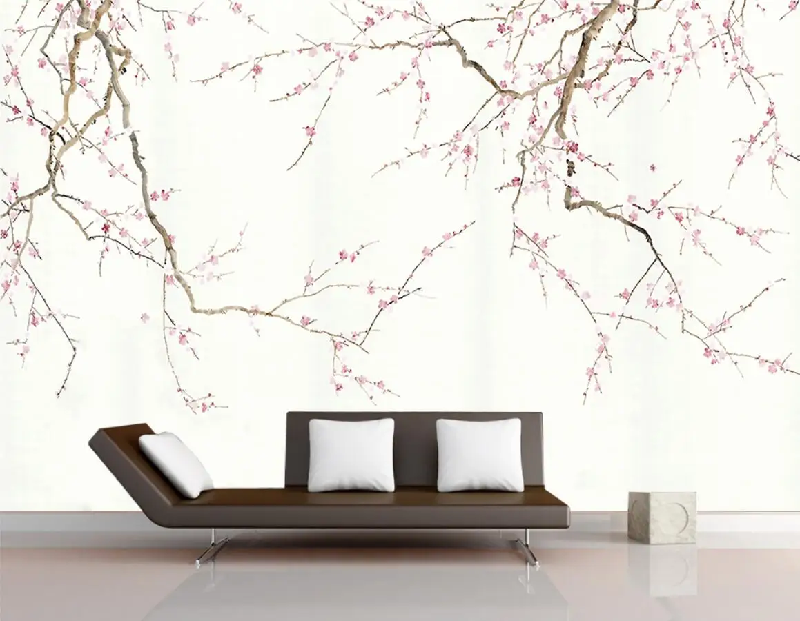 Custom wallpaper photo hand painted plum branch background mural, home decoration living room bedroom flowers mural 3d wallpaper