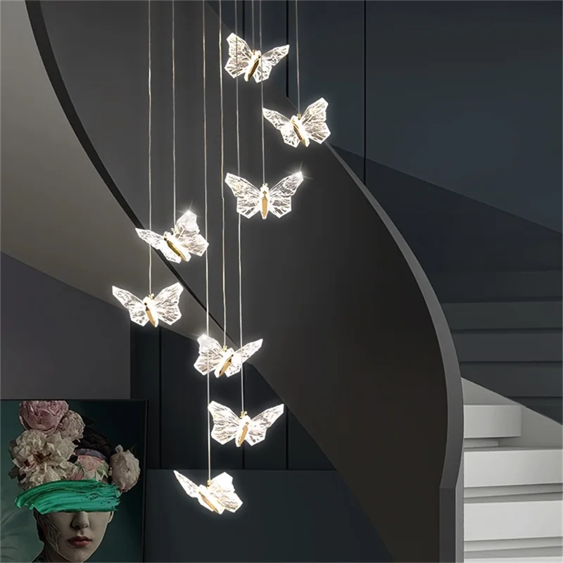 WPD Nordic Butterfly Chandelier Lamps Modern Fixtures Pendant Lights Home LED for Stairs Hall