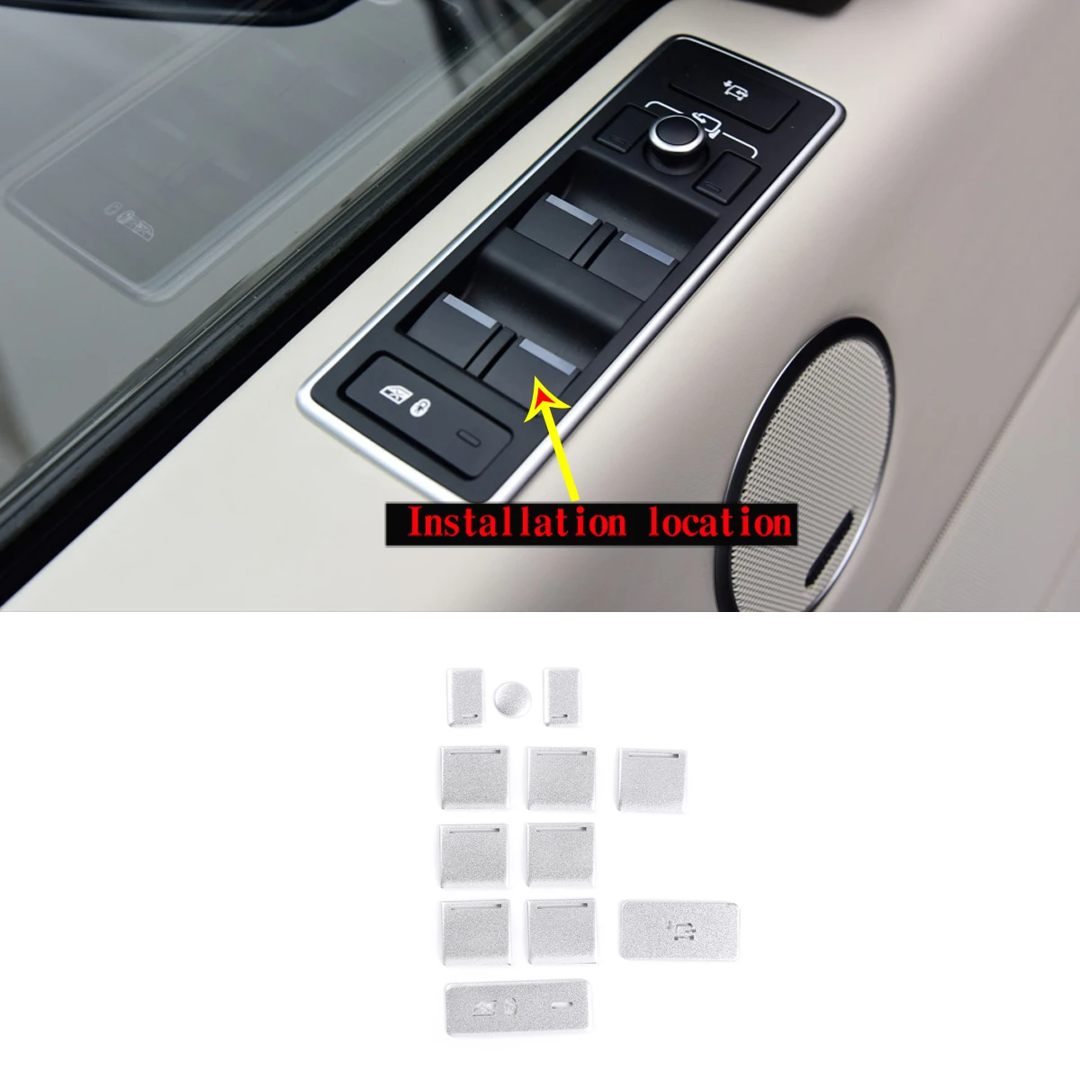 

For Land Rover Range Rover VOGUE 2013-2017 Car styling Aluminum alloy Silver Car Glass Lift Button Stickers Car Accessories