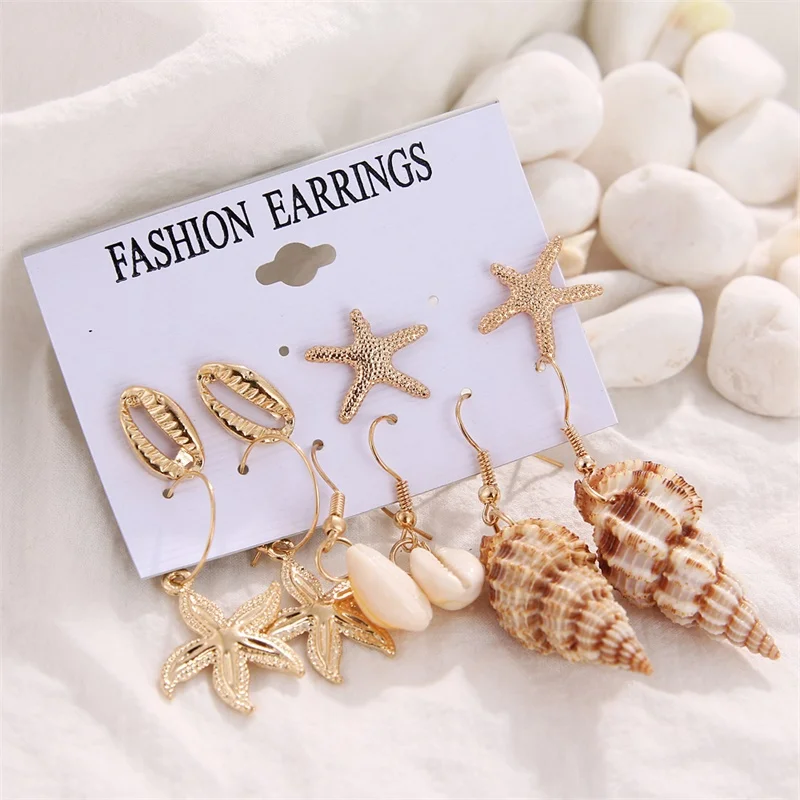 Shell Earrings Set For Women 6 Pair/set Bohemian Flower Tassel Long Earring Stud Female Brincos 2019 Fashion Beach Jewelry Gifts