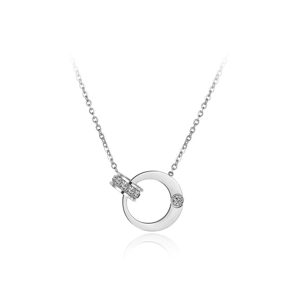 Lokaer Double Circle Cubic Zirconia Chain Link Necklaces Jewelry Stainless Steel Chokers Necklace For Women Free Shipping N18054