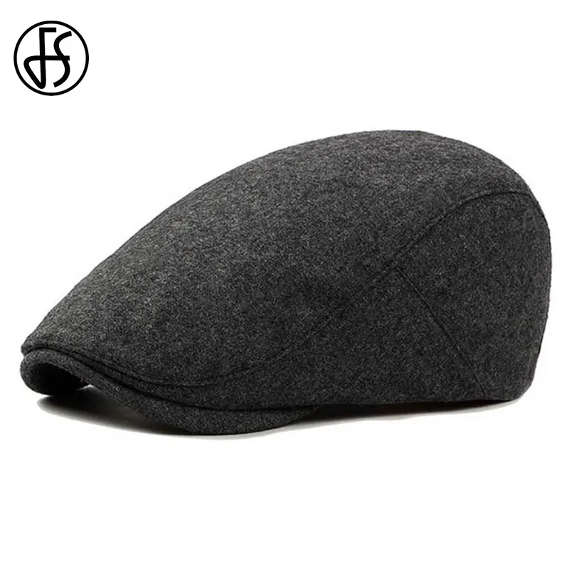 FS Felt Beret Hat For Men Women Autumn Winter British Style Black Flat Cap Berets Vintage Solid Color Casquette Visor Caps